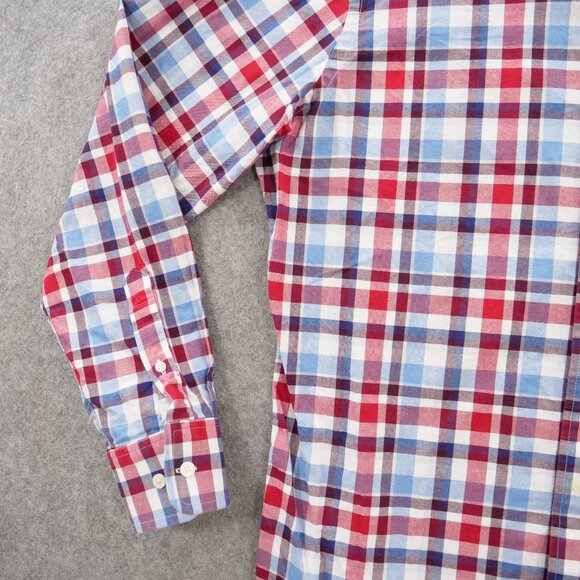 Banana Republic Shirt Mens Large Red Blue Button Up Plaid Long Sleeve Chambray - Picture 3 of 14